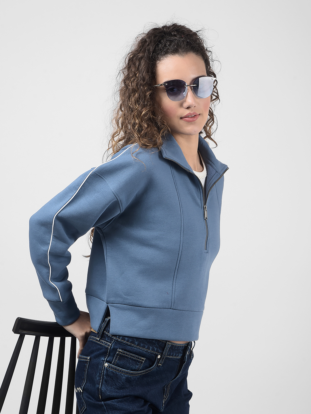 Numero Uno Women Blue Half-Zip Sweatshirt